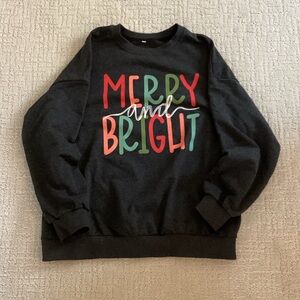 Women’s Merry and Bright Charcoal Christmas Sweatshirt size S
